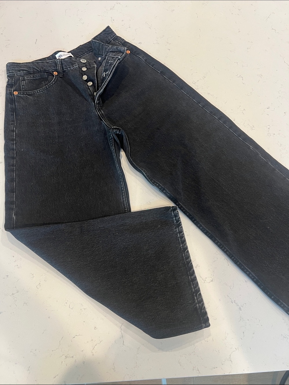 Zara Black Straight-Leg High-Rise Jeans